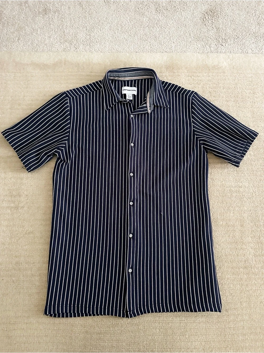 Distortion Slim Fit Navy Stripe Short Sleeve Shirt